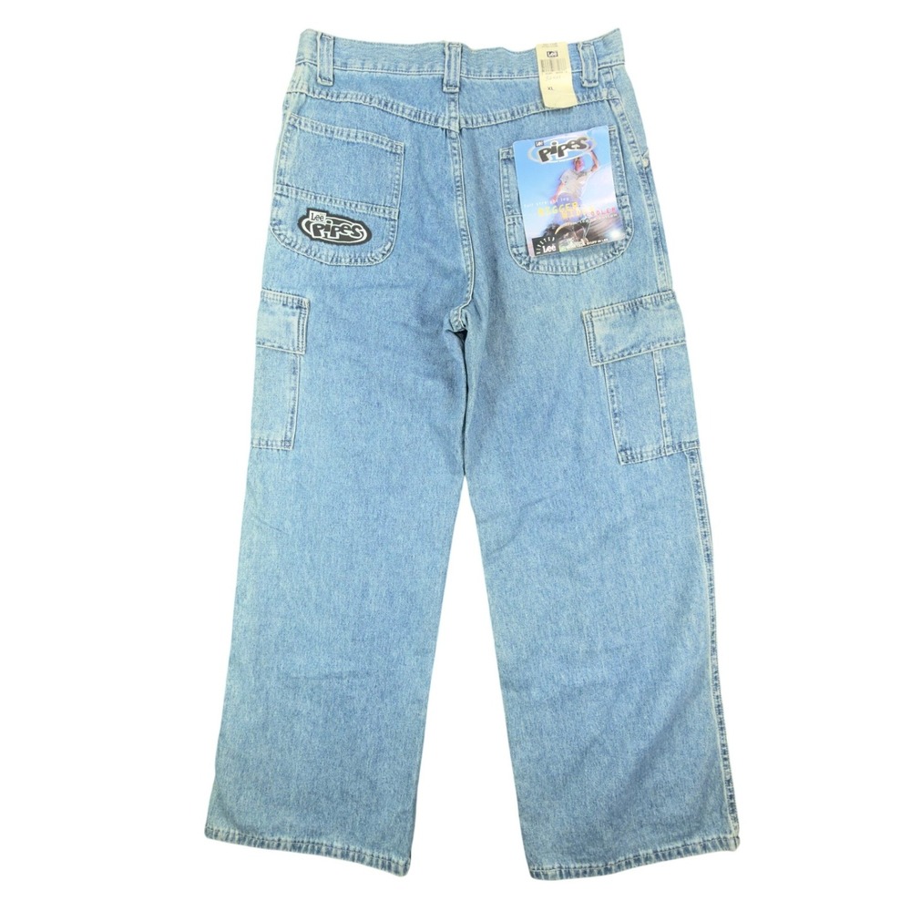 Lee Pipes Y2K Baggy Jeans Boys XL Retro Stone Denim NWT Deadstock Skater Wide